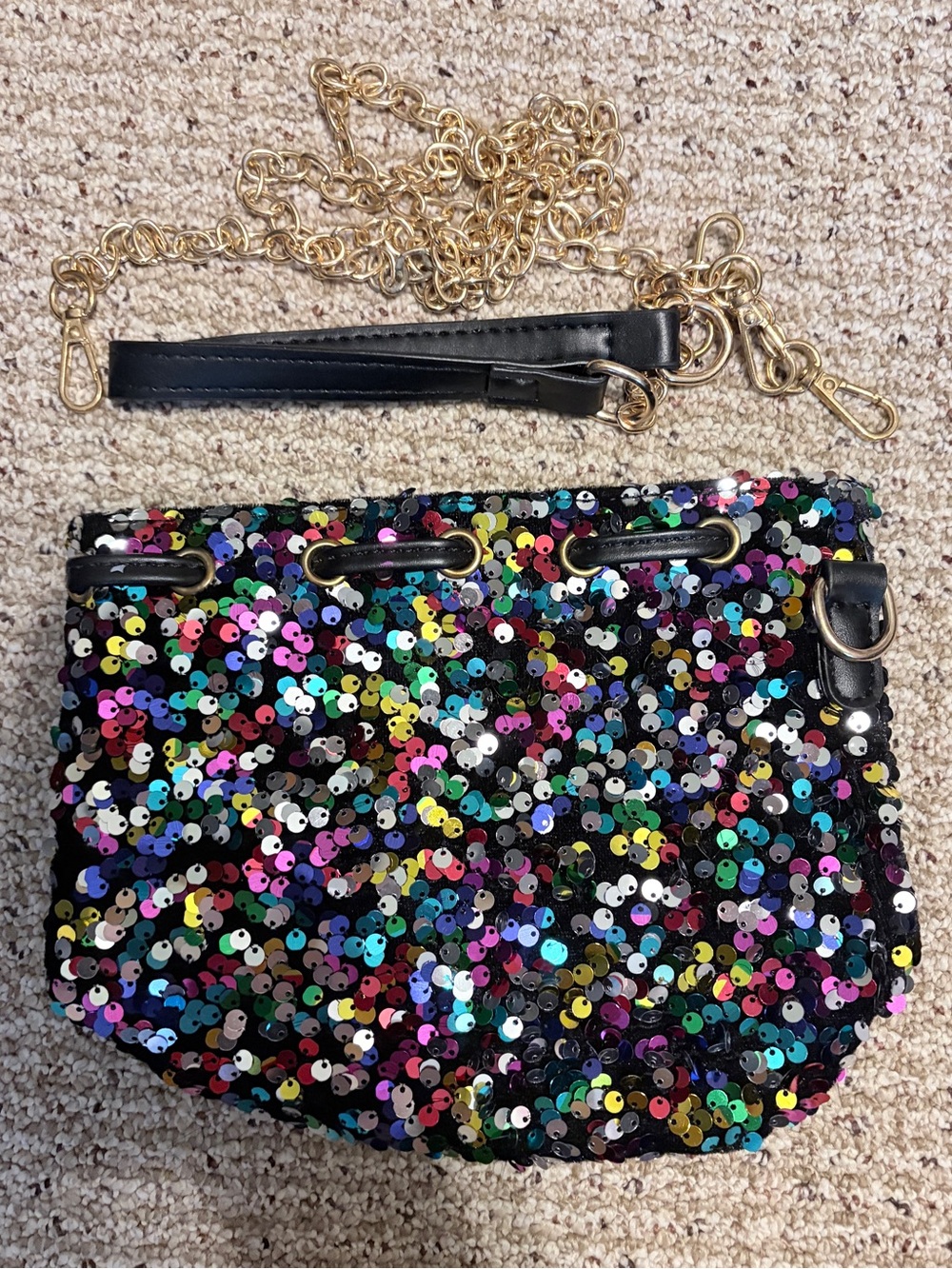 SHEIN Multicolor Sequin Clutch with Gold Chain Strap